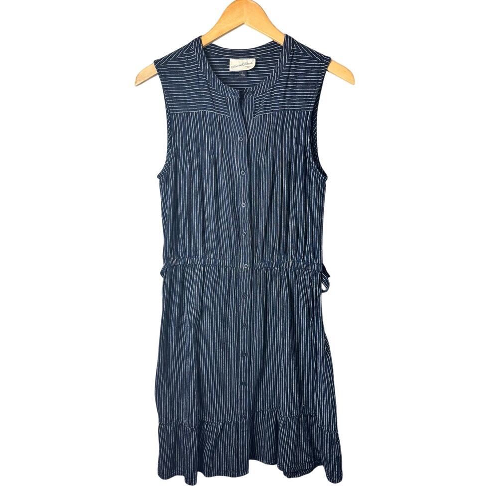 Universal Thread linen Dress Women’s Striped Blue Sleeveless Button Front Ruffle